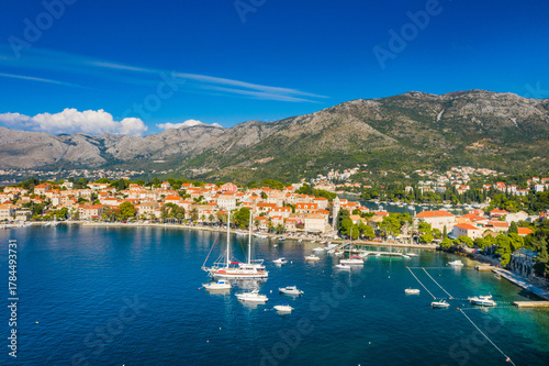 Panoramic view of town of Cavtat, south Dalmatia, Croatia, popular tourist destination