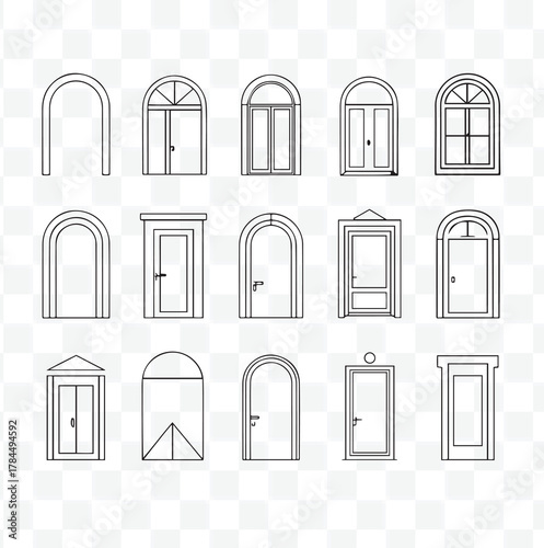 Architectural Door and Arch Line Icons Set