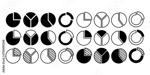 Pie Chart Black Icon Bundle for Data Statistics and Business Performance Report