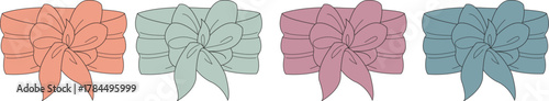 Set of Four Decorative Bows in Pastel Colors Coral, Mint Green, Pink, and Blue