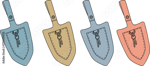 Colorful Digging Tools Row A Palette of Earthmoving Essentials