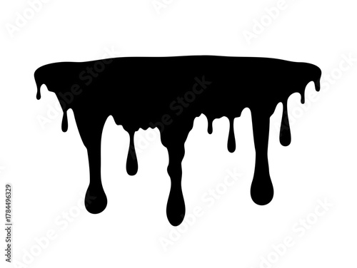 Black dripping oil stain, melt drips , liquid, ink silhouettes isolated vector illustration.
