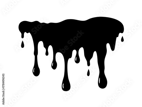 Black dripping oil stain, melt drips , liquid, ink silhouettes isolated vector illustration.
