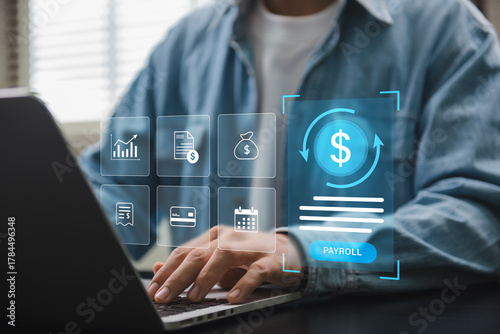 Canvastavla Payroll digital management system showing person operating financial software on