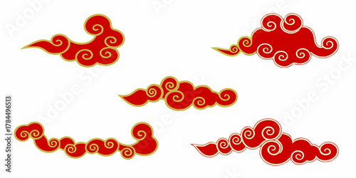 Traditional red and gold auspicious clouds in an artistic oriental style