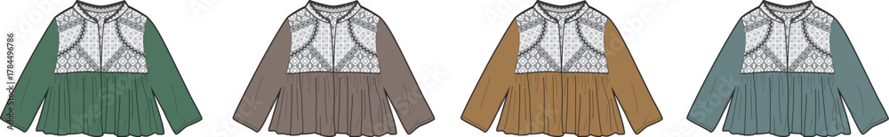 Obraz premium Variety of Fashionable Blouse Designs A Colorful Display of Apparel in Diverse Shades