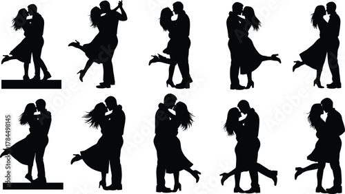 Black vector illustration silhouettes of women, girls, and children dancing for fun, art, and fashion