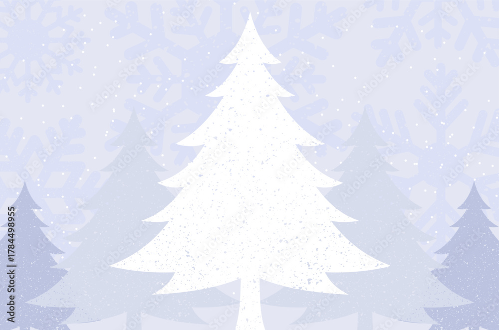 Obraz premium White winter scene landscape nature with pine tree and snowflakes background. Christmas backdrop with copy space.