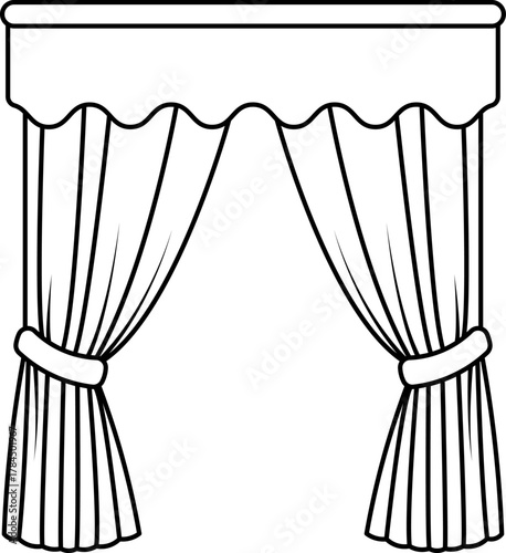Elegant Curtain Outline Vector Illustration. Perfect for interior design projects, window decoration concepts, home decor illustrations or coloring books.