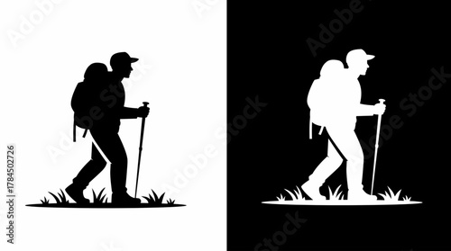 Hiker Silhouette Vector: Outdoor Adventure and Exploration Illustration