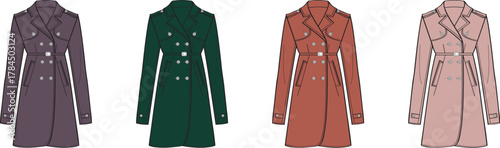 A collection of stylish and elegant trench coats in various fashionable colors