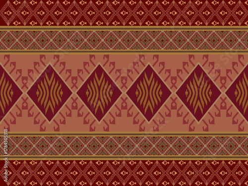 Thai seamless geometric fabric pattern. Traditional Southeast Asian ethnic groups. Tribal woven blankets, shawls, textile, clothing, fashion, wallpaper,  home decor, illustration.