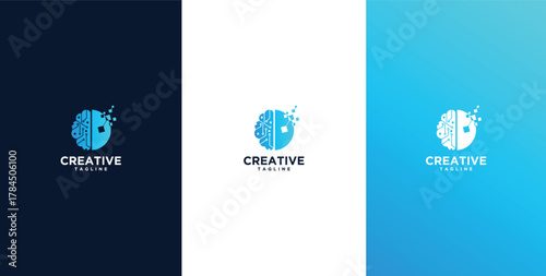 Illustration of a wired brain. Concept illustration of an electronic chip shaped like a human brain in an electronic virtual world.