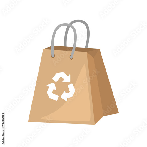 Eco shopping bag icon, reusable bag vector illustration, brown paper bag with handle, paper gift bags clip art, isolated on white background