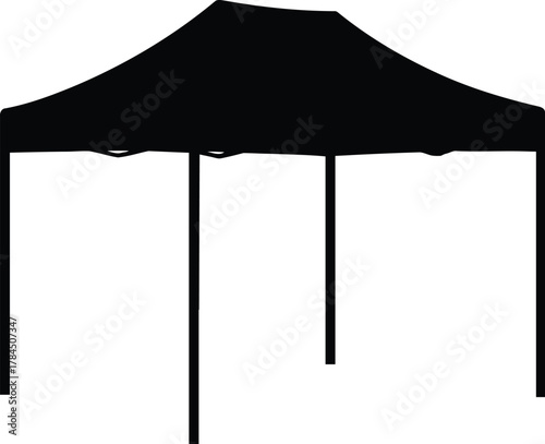 Black silhouette of a pop up canopy tent on white background