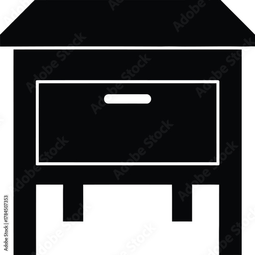 Simple black silhouette of a wooden nightstand with drawer