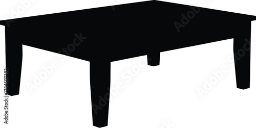 Simple black silhouette of a wooden dining table on a white background