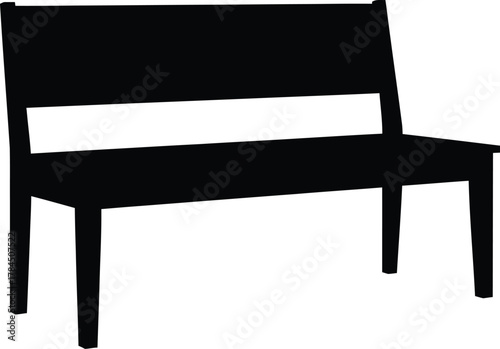 Simple black silhouette of a modern wooden bench with a backrest