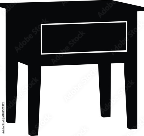 Simple black silhouette of a wooden nightstand with drawer
