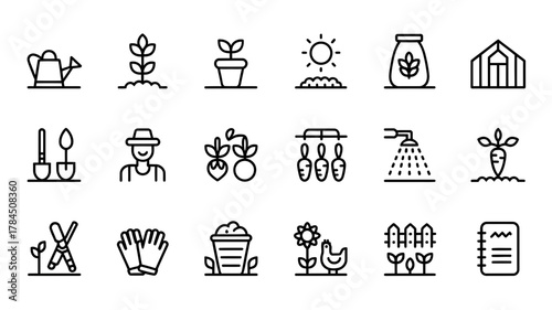 Gardening and agriculture outline icons for web and mobile use
