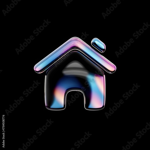 Home Sweet Home: A vibrant, multi-colored rendering of a house symbol, exuding a sense of security and belonging, set against a dark backdrop. 