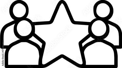 Teamwork Success Icon: Collaborative People and Star Symbolizing Achievement, Partnership, and Community