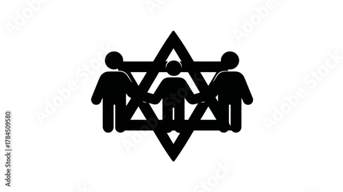 Jewish community concept with Star of David and people figures. Symbolizing faith, unity, spirituality, religion, and cultural identity.