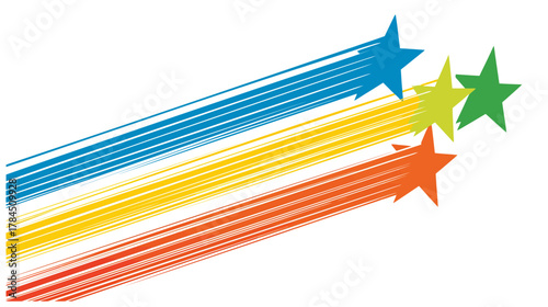 Dynamic colorful stars with motion blur lines abstract design. Concept of success, achievement, speed, excellence, or rating.