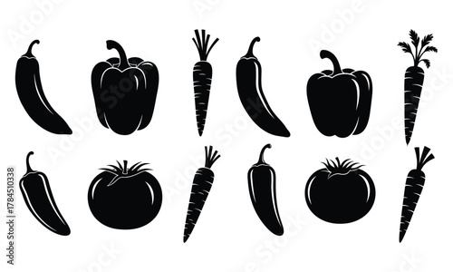 Assortment of healthy vegetable silhouette icons for fresh food concepts