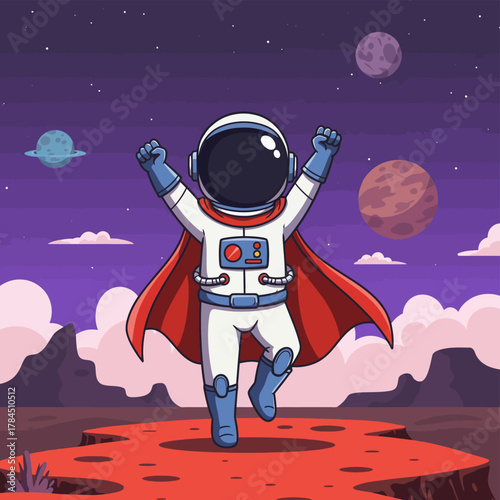 Astronaut Hero on Mars - A Cartoon Illustration.