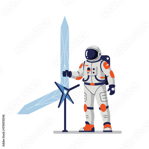 Astronaut with a Giant Clock Hand Sword in Space.