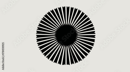 Abstract geometric black circle with radial lines on a light background, minimalist modern design, optical illusion pattern