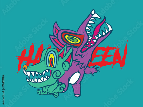 cute monster kaiju for kids background for halloween