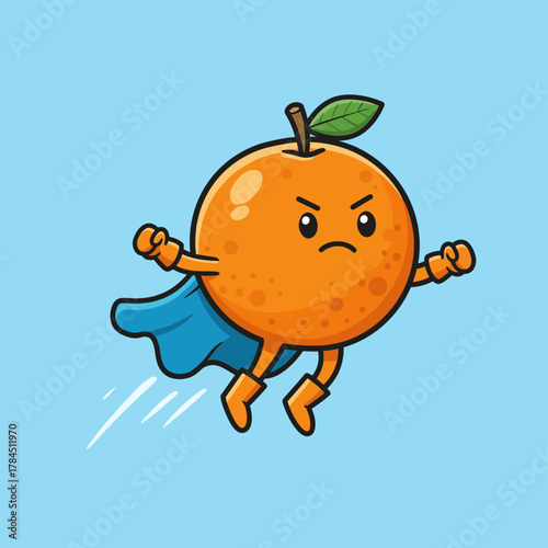 Cartoon Orange Superhero Flying with Cape and Boots.