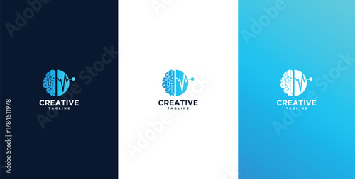 Illustration of a wired brain. Concept illustration of an electronic chip shaped like a human brain in an electronic virtual world.