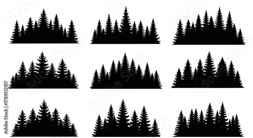 Vector art of collection of pine forest silhouette, perfect for nature, outdoor, and adventure themed designs