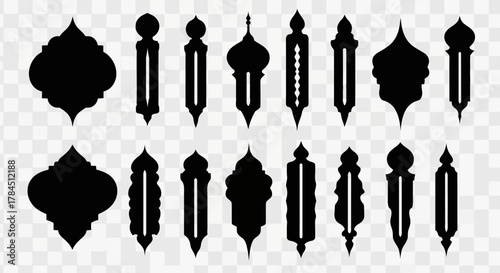 Vector art of collection of intricate islamic lantern silhouette, perfect for ramadan, eid, and other muslim holiday designs