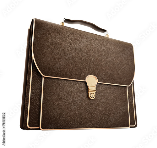 Brown leather briefcase isolated on transparent background. 3D illustration