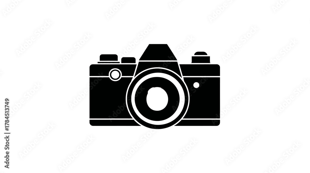 Fototapeta premium Classic retro camera icon illustration. Vintage photography symbol, digital vector graphic for media, art, hobby, or technology concept.
