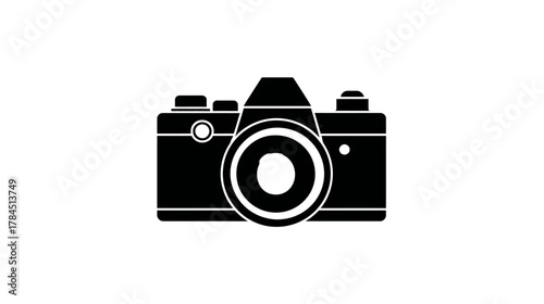 Classic retro camera icon illustration. Vintage photography symbol, digital vector graphic for media, art, hobby, or technology concept.
