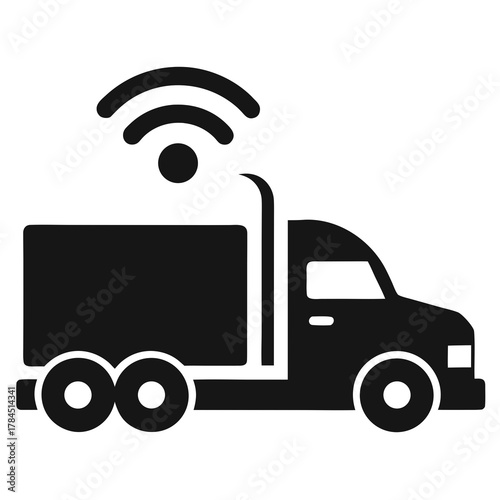 Fotografie Black silhouette of a semi truck with a wifi signal icon isolated on white backg