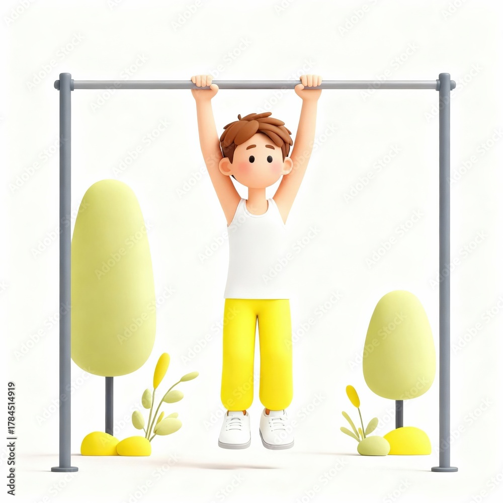 Fototapeta premium Boy doing pullups on bar