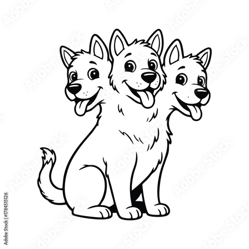 Cute Cartoon Three-Headed Dog (Cerberus) - Mythology Line Art Clipart