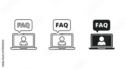 Vector art of faq concept on laptop screen, representing online support, assistance, and information access for users
