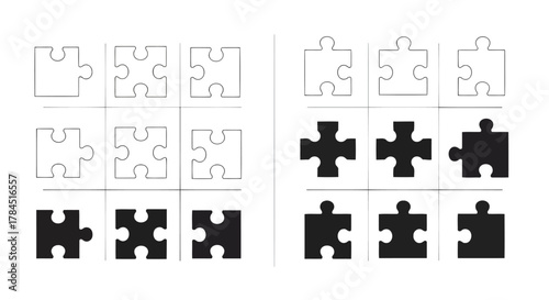 Vector art of jigsaw puzzle pieces, representing connection, solution, problemsolving, and teamwork in a conceptual illustration
