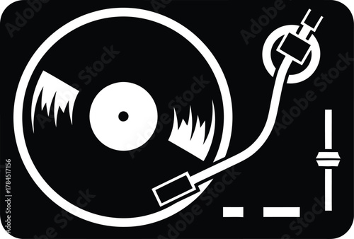Classic Turntable with Vinyl Record and Stylus Icon.