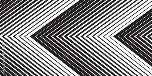 Black linear arrow background. Repeated triangle gradation pattern backdrop. Vector fading striped halftone gradient texture. Thin to thick speed line concept for overlay, poster, print, cover, banner