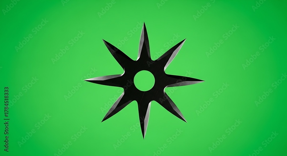 Obraz premium Eight-Pointed Shuriken on Green Background - A Ninja Weapon.