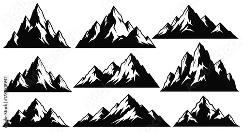 Vector art of mountain silhouette vector set collection of mountain peak icons for outdoor design, travel, climbing or hiking concept