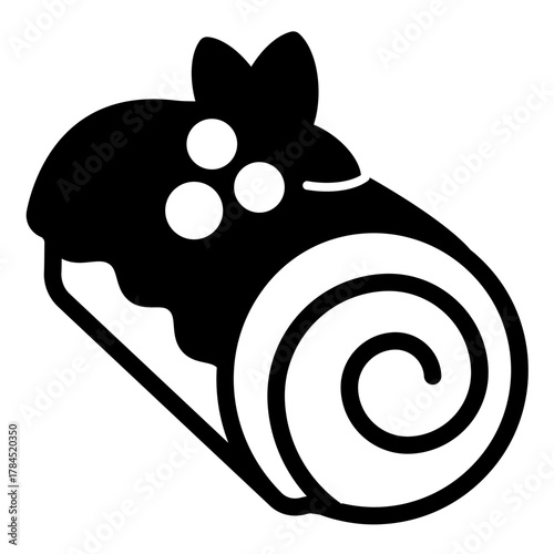Roll bun solid icon, desert sweets concept. Vector graphics. Fresh bun with poppy seeds in glaze and berries sign on white background, style icon mobile or web design.